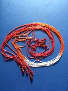 MURANO GLASS TINY BEAD STRINGS X 6 RED ORANGE & WHITE - Picture 1 of 5