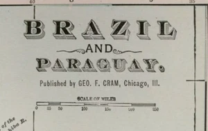 Vintage 1900 BRAZIL PARAGUAY Map 14"x22" Old Antique Original BRASILIA ASUNCION - Picture 1 of 11