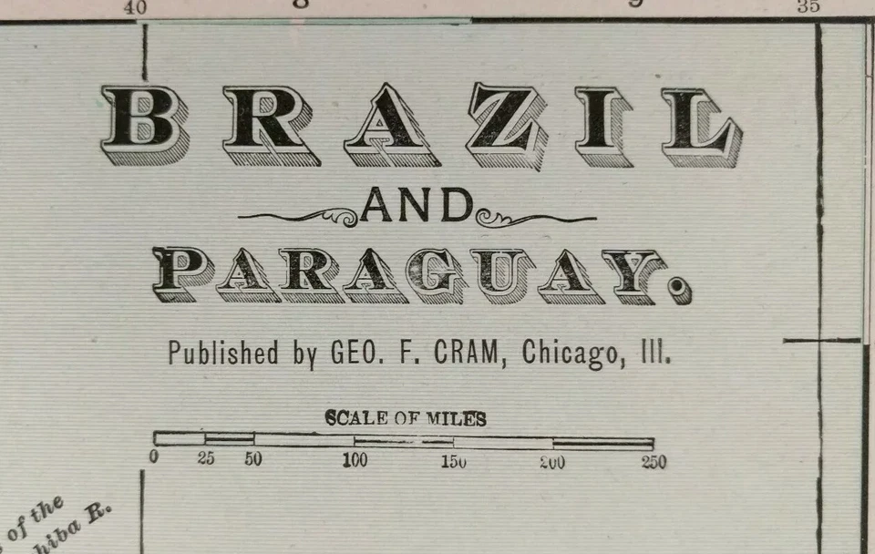 Vintage 1900 BRAZIL PARAGUAY Map 14"x22" Old Antique Original BRASILIA ASUNCION - Image 1 of 4