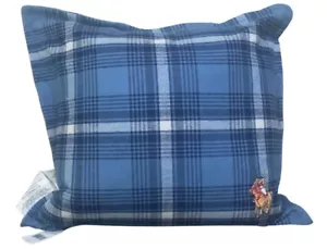 RALPH LAUREN Putnam Plaid THROW PILLOW Blue Plaid 20" X 20" Polo Bear Embroidery - Picture 1 of 4