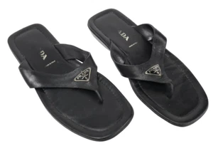Chanclas PRADA Zapatos Para Mujer (UE) 35.5 Cuero Negro Triángulo Logo Puntera Cuadrada - Imagen 1 de 17