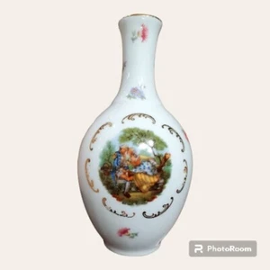 Limoges 6 Inch Bud Vase France Courting Couple Rose Bud Hand Painted Vintage - Picture 1 of 10