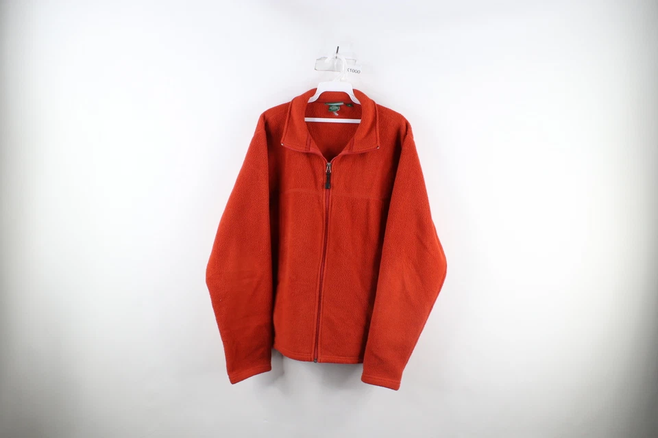 Vintage LL Bean Mens Size Medium Faded Spell Out Full Zip Fleece Jacket Orange - Image 1 of 4