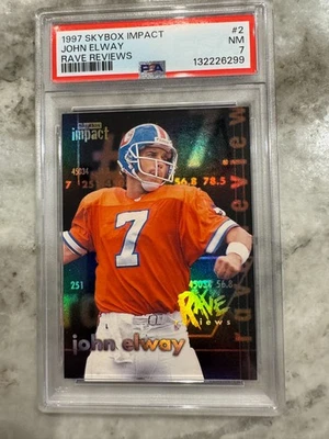 John Elway 1997 Skybox Impact Rave Reviews Insert #2 PSA 7 NM Broncos - Image 1 of 3