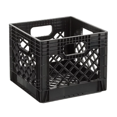 16QT Heavy-Duty Plastic Square Milk Crate Black - Image 1 of 4