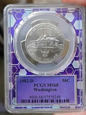 1982-D Washington Commemorative 90% Silver Half Dollar MS68 PCGS Trader Bea Slab - Image 1 of 2