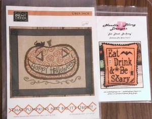 2 cross stitch HALLOWEEN Uber Jack Bent Creek pumpkin & Eat drink & Be Scary - Picture 1 of 2