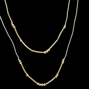 Set of 2 Thread Necklaces Layering Chic Dainty 14KGF Gold Tube Beaded Simple - Picture 1 of 9