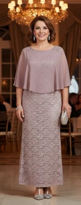 Ignite Evenings Buff Beaded Sequin Floral Lace Caplet Formal Gown Womens Sz 12P - Image 1 of 4