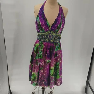 Sue Wong 100% Silk Abstract Embellished Beaded Fairy Cocktail Evening Dress Sz 8 - Picture 1 of 14