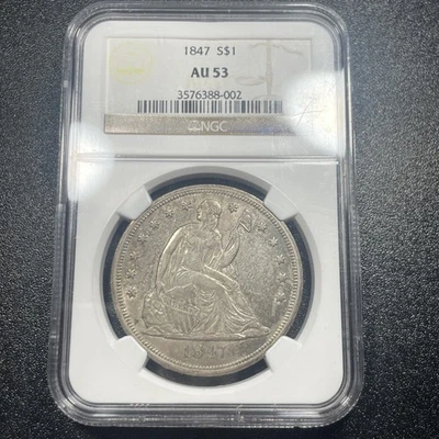 Dólar libertad sentada 1847 - NGC AU 53 - casi sin circular Foto 1 de 4
