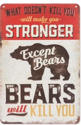 Rustic "Bears Will Kill You" Cabin Tin Sign Vintage Lodge Metal Wall Art Decor - Image 1 of 4