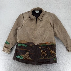 Quacker Factory Jacket XL Suede Leather Safari Giraffe Tiger Elephant - Picture 1 of 9