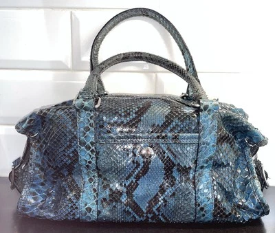 LAMBERTSON TRUEX-SNAKESKIN HAND BAG Turquoise w/suede lining Made in ITALY - Image 1 of 4