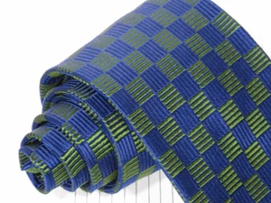 Turnbull & Asser England Woven Silk Tie Blue Green Squares 57 x 3 3/8 - Picture 1 of 3