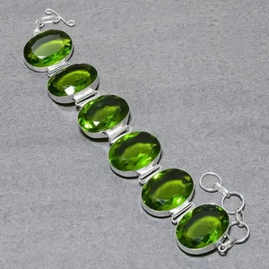 Faceted Peridot Oval Shape Gemstone Handmade Fashion Ethnic Jewelry Bracelet 8" - Picture 1 of 7