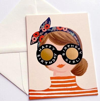 RIFLE PAPER CO. Greeting Card & Envelope - "BIRTHDAY GIRL", Gold Foil (Blank)