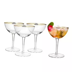 Juego de 4 copas de Martini, champán y cóctel vintage con borde dorado cupé - - Imagen 1 de 7