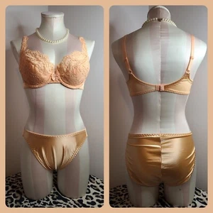 New Vintage Victoria's Secret Gold Label Second Skin Bra/ Panty Set 34C/ Sm - Picture 1 of 11