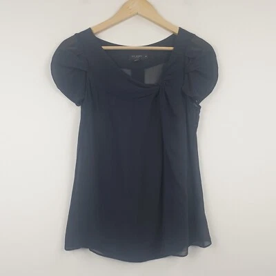 Ted Baker Blouse Womens Size 3 UK 12 Black Sheer 100% Silk Ruched Feminine - Image 1 of 4