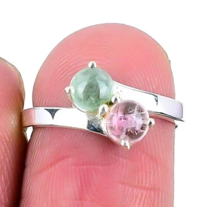 Natural Tourmaline Handcrafted Cluster Engagement Ring Size 6 Sterling Silver - Picture 1 of 8