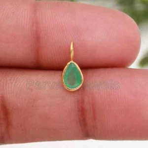 Natural Green Emerald Charm Solid 14k &18k Gold Wedding Women Charms Pendant - Picture 1 of 11