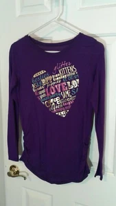 Girls Hanes purple LS Shirt Heart Logo Glitter Love OMG Kittens Puppies XL - Picture 1 of 7