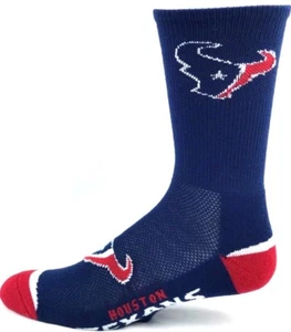 Houston Texans Football Navy Flex Top Red Heel & Toe Deuce Crew Socks - Picture 1 of 3