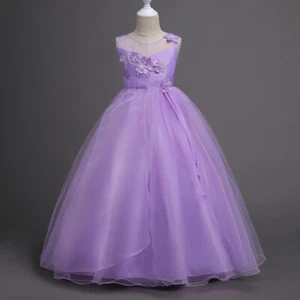 Little Girl's Long Dress Tulle Wedding Bridesmaid Evening Formal Gown Pageant - Picture 1 of 30