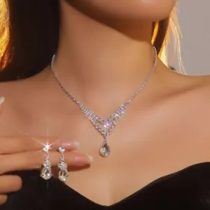 Fashion Jewelry Set Gift Women's Designer Party Rhinestone Earrings Necklace - Picture 1 of 1