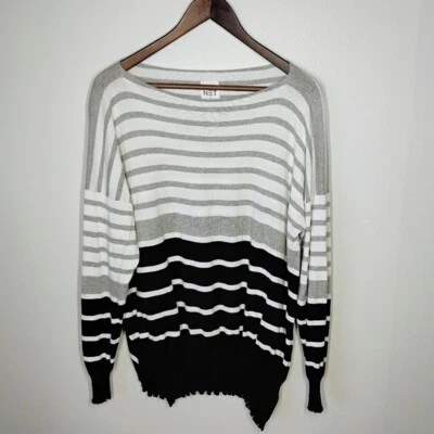 Suéter Planet by Lauren G para mujer talla única rayas en contraste de gran tamaño relajado  Foto 1 de 4