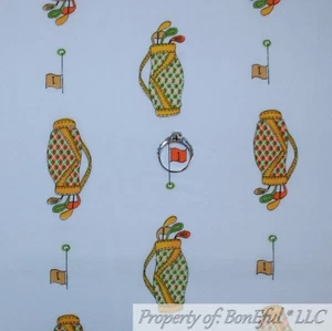 BonEful FABRIC FQ Cotton Quilt VTG White Yellow Red GOLF Flag USA Sport Boy Girl - Picture 1 of 12