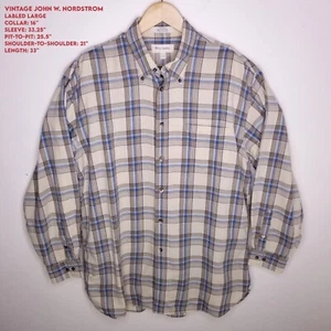 VTG John W. Nordstrom Men LARGE 16x33 Brown Blue Ran Plaid long sleeve casual - Bild 1 von 16