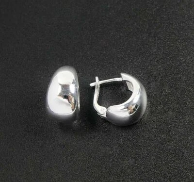 Minimal Chic Polished 925 Sterling Silver Small Wide Dome Huggie Hoop Earrings - Image 1 of 4
