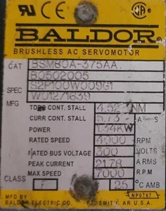 ♕♕♕  BALDOR BRUSHLESS SERVO MOTOR BSM80A-375AA  UPS/FedEx ♕♕♕ - Picture 1 of 1