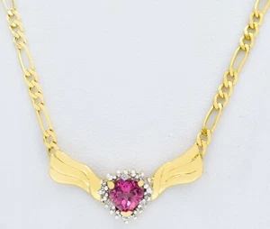 GENUINE 1.20 Ct PINK SAPPHIRE & DIAMOND HEART NECKLACE 10K SOLID GOLD -NWT - Picture 1 of 7