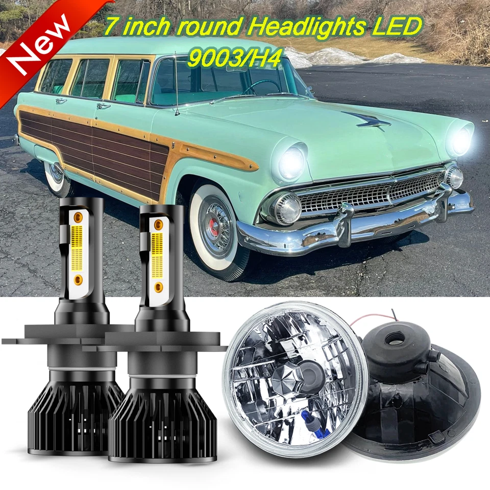 2 x 7'' Round LED Headlights Bulbs Hi/Lo Lamp For Ford Country Squire 1954-1956 Foto 1 de 4