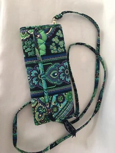 Vera Bradley Blue Green Floral Slim Tri-Fold Magnetic Clutch Crossbody Bag Purse - Picture 1 of 12