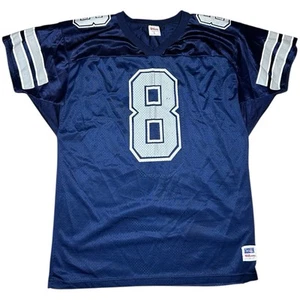 Troy Aikman 8 Dallas Cowboys NFL Blue Wilson Jersey Made in USA mens size LARGE - Picture 1 of 7