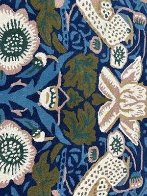 Hand Tufted Arts and Crafts Area Rug, Blue Green Floral Botanical Carpet, - Image 1 of 4