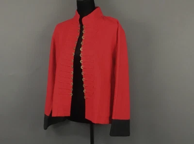 Peacock Ways Jacket Womens XL Red 100% Linen Military Coin Trim Mandarin Collar - Image 1 of 4