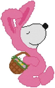 CROSS STITCH+ CRAFT PATTERN Snoopy Dog Beagle Easter Bunny Pink Basket Eggs - Picture 1 of 16