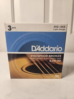 D'Addario EJ16-3D Phosphor Bronze Light Acoustic Guitar Strings 3 Sets EJ16 - Image 1 of 2