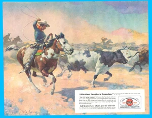 Gulf Gasolina Vaquero Toros Vacas Roundup Western Caballos Vintage Impresión Anuncio 1951 - Imagen 1 de 3