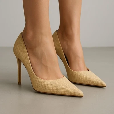 Zapatos de salón Schutz Nude Rafia Punta Talla 8B Suela de cuero Nuevo en caja Oficina Core Lux Foto 1 de 4