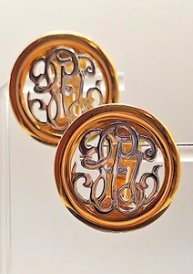Vtg Signed Ginnie Johansen Silver Tone & Gold Tone Open Work Clip-On Earrings - Picture 1 of 8