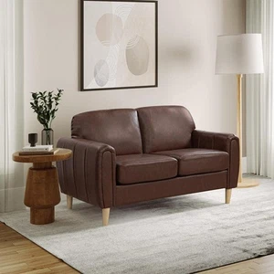 Serta Damascus 58.3 in. Brown Faux Leather 2-Seater Loveseat with Wood Legs - Picture 1 of 8