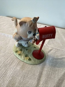 Figura de buzón de metal United China & Glass Co.-1985 de porcelana niña gato “buffy” - Imagen 1 de 9