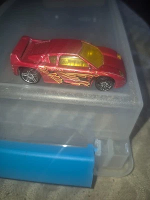 1990 Vintage Hot Wheels RED Lamborghini with Flames (Mattel/Thailand) - Image 1 of 2
