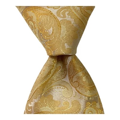 GIORGIO FERRARO Hombre Poliéster 59" Corbata Diseñador Paisley Amarillo/Blanco Usada en Excelente Condición Foto 1 de 3